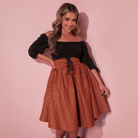 Corset Skirt in Orange Pumpkin Gingham - Picture 7 of 14